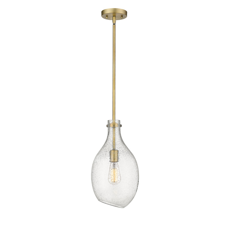 Salem Mini Pendant shown in the Brushed Brass finish with a Seedy shade