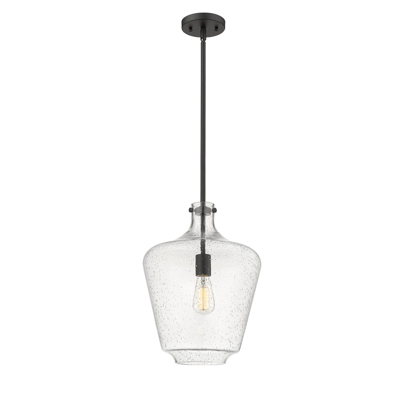 Lowell Mini Pendant shown in the Matte Black finish with a Seedy shade