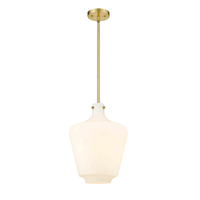 Lowell Mini Pendant shown in the Satin Gold finish with a Matte White shade