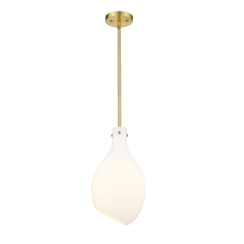 Salem Mini Pendant shown in the Satin Gold finish with a Matte White shade