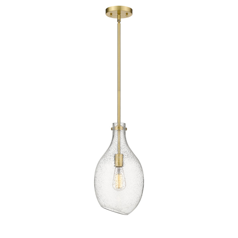 Salem Mini Pendant shown in the Satin Gold finish with a Seedy shade