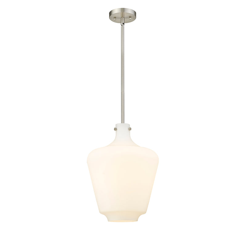 Lowell Mini Pendant shown in the Brushed Satin Nickel finish with a Matte White shade