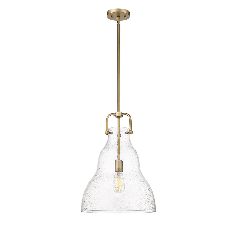 Haverhill Pendant shown in the Brushed Brass finish with a Seedy shade