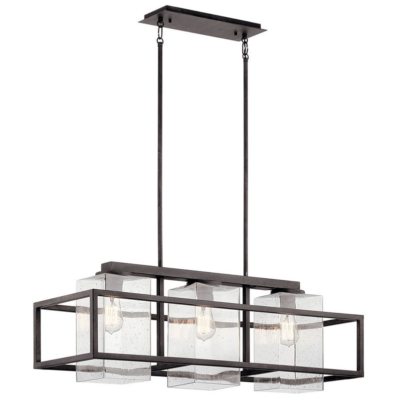 Kichler Wright 3 Light Linear Chandelier Weathered Zinc 49805WZC