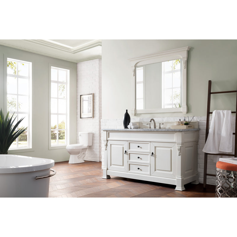 James Martin Brookfield 60" Bright White Single Vanity with 3 cm Carrara Marble Top 147-V60S-BW-3CAR