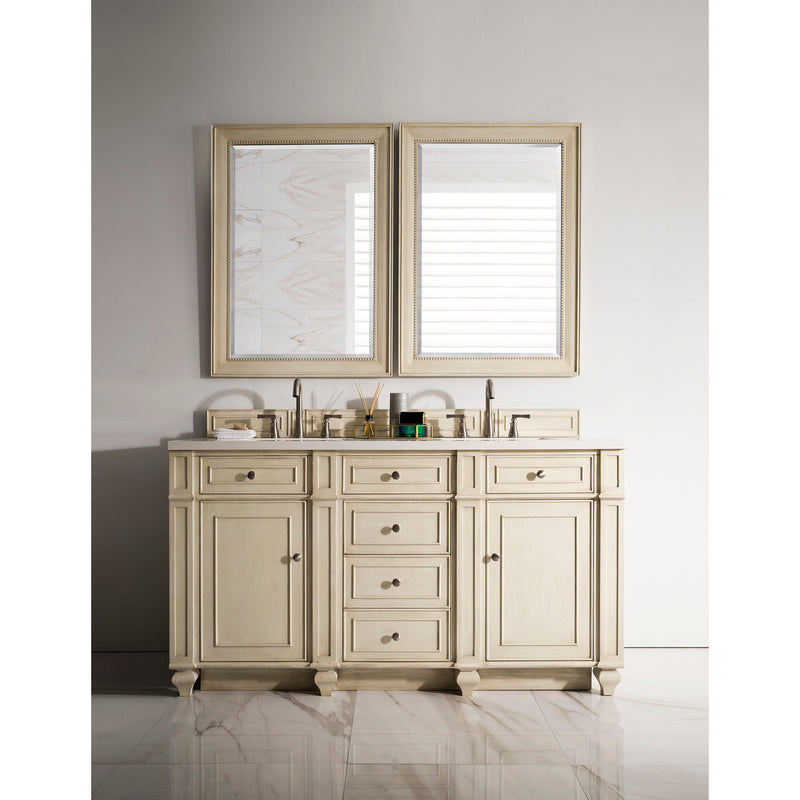 James Martin Bristol 60" Double Vanity Vintage Vanilla with 3 cm Classic White Quartz Top 157-V60D-VV-3CLW