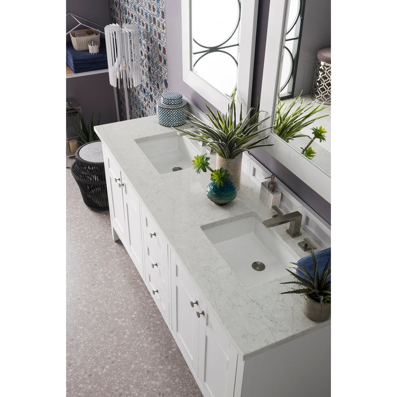 James Martin Palisades 72" Double Vanity Bright White with 3 cm Eternal Jasmine Pearl Quartz Top 527-V72-BW-3EJP