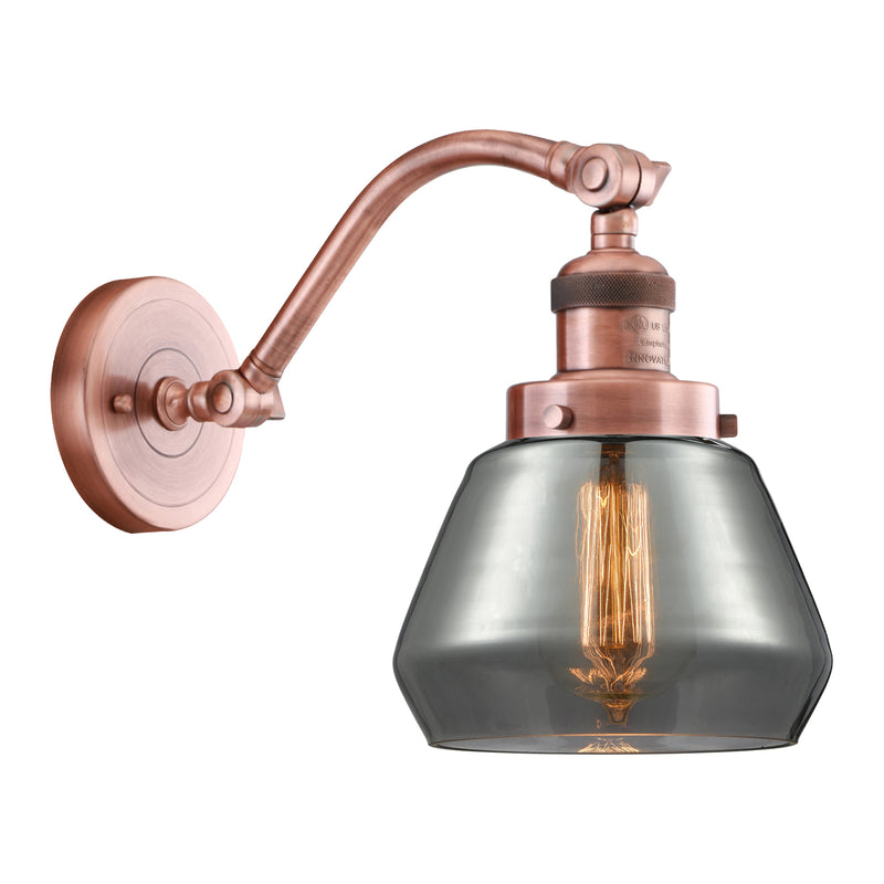 Fulton Sconce shown in the Antique Copper finish with a Plated Smoke shade