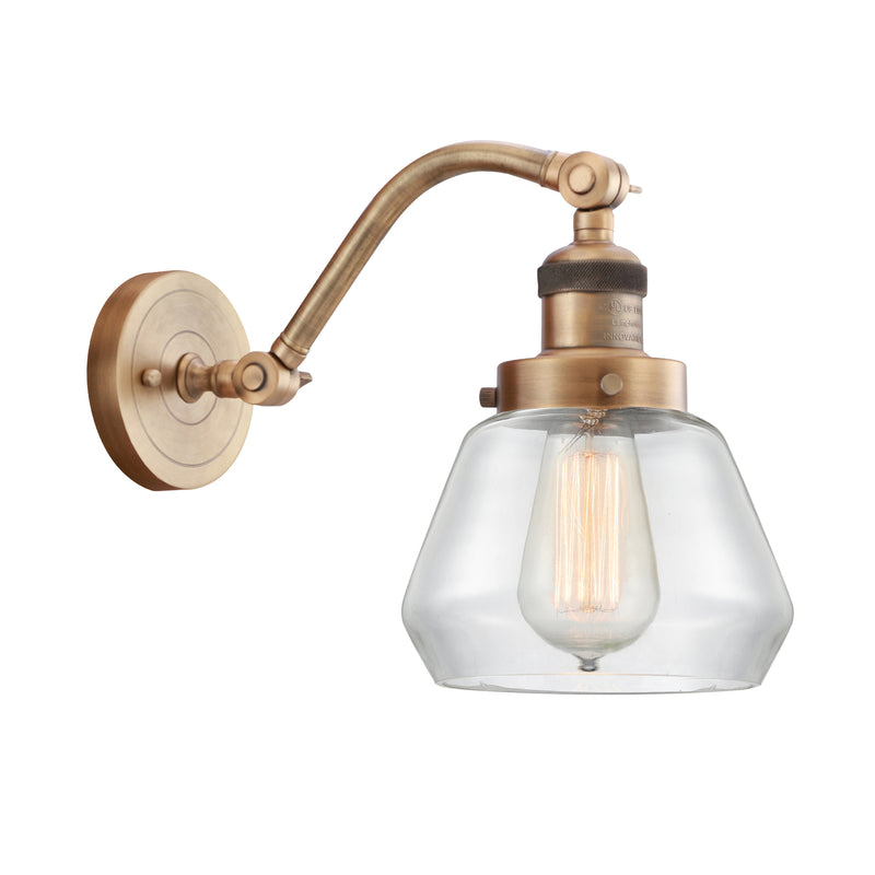 Fulton Sconce shown in the Brushed Brass finish with a Clear shade