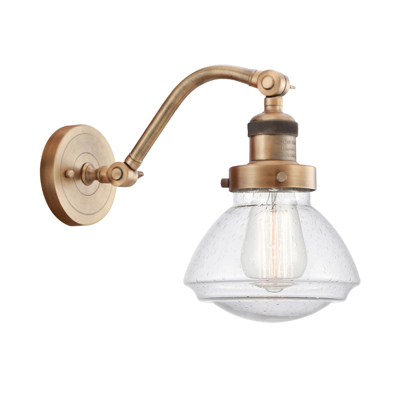 Olean Sconce shown in the Brushed Brass finish with a Seedy shade