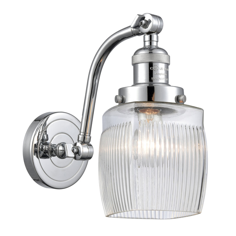 Colton Sconce shown in the Polished Chrome finish with a Clear Halophane shade