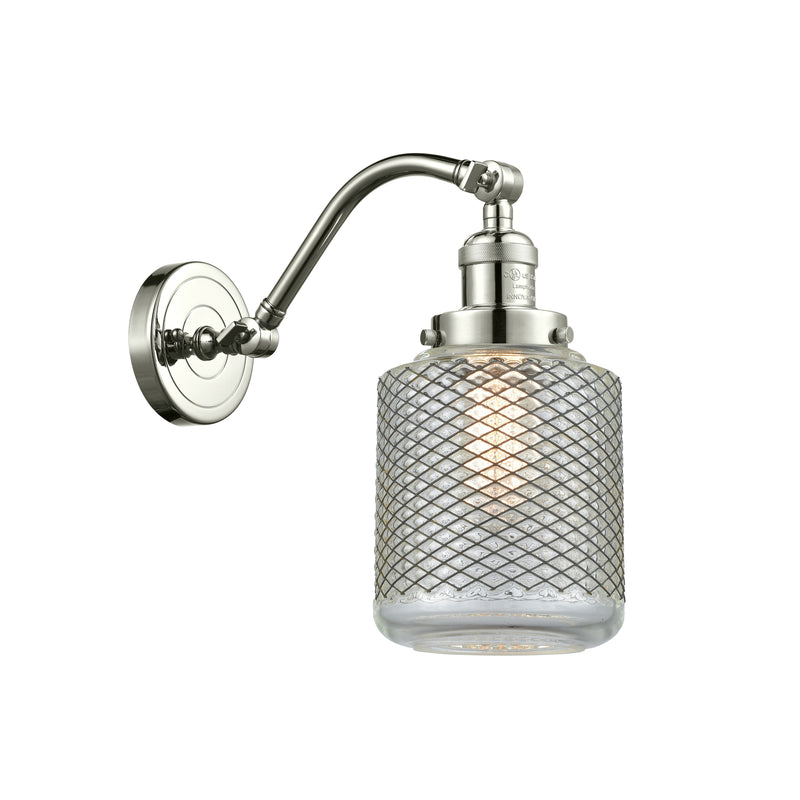 Stanton Sconce shown in the Polished Nickel finish with a Clear Wire Mesh shade