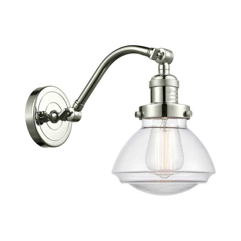 Olean Sconce shown in the Polished Nickel finish with a Clear shade