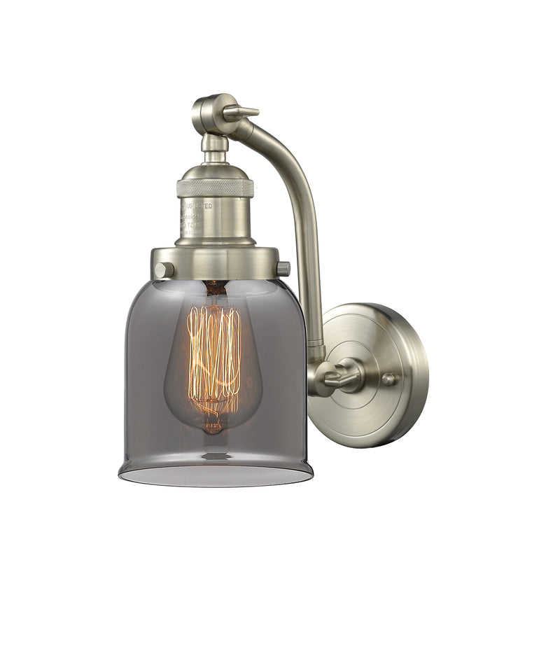 Innovations Lighting Small Bell 1-100 watt 5 inch Brushed Satin Nickel Sconce with Smoked glass and Solid Brass 180 Degree Adjustable Swivels 5151WSNG53