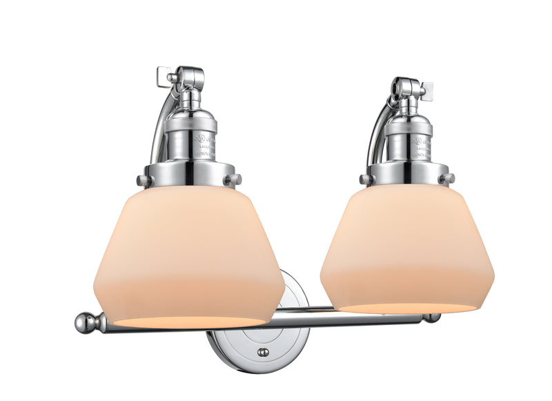 Innovations Lighting Fulton 2-100 watt 18 inch Polished Chrome Bathroom Fixture with Matte White Cased glass and Solid Brass 180 Degree Adjustable Swivels 5152WPCG171