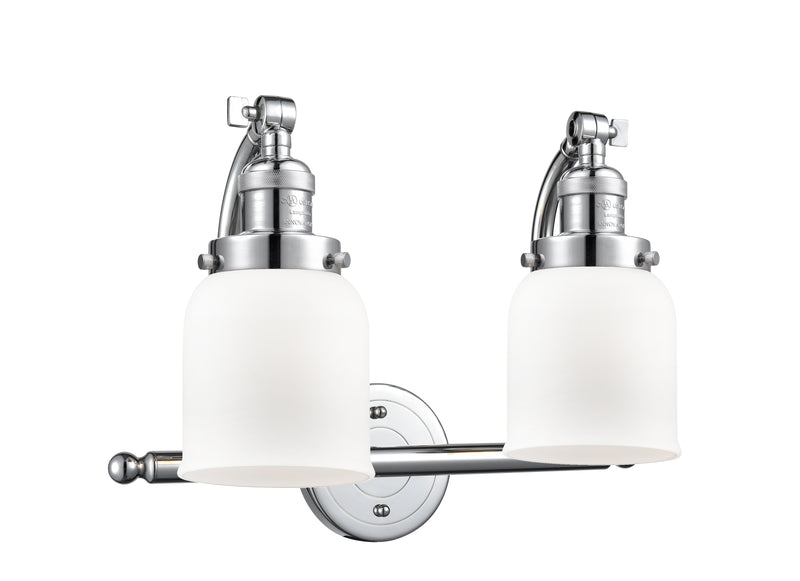 Innovations Lighting Small Bell 2-100 watt 18 inch Polished Chrome Bathroom Fixture with Matte White Cased glass and Solid Brass 180 Degree Adjustable Swivels 5152WPCG51