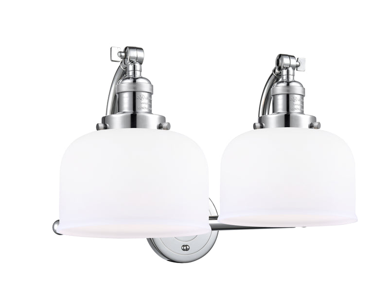 Innovations Lighting Large Bell 2-100 watt 18 inch Polished Chrome Bathroom Fixture with Matte White Cased glass and Solid Brass 180 Degree Adjustable Swivels 5152WPCG71