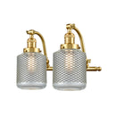 Stanton Bath Vanity Light shown in the Satin Gold finish with a Clear Wire Mesh shade