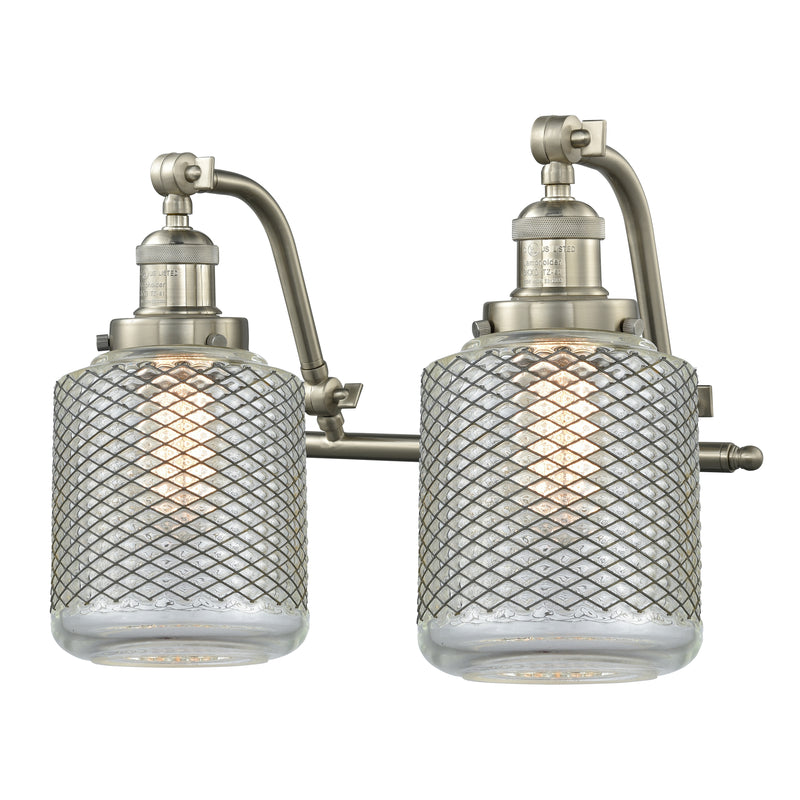 Stanton Bath Vanity Light shown in the Brushed Satin Nickel finish with a Clear Wire Mesh shade