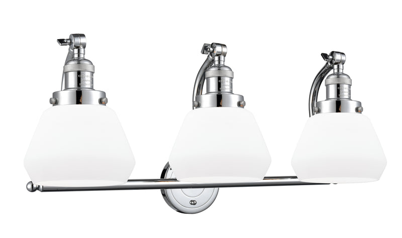 Innovations Lighting Fulton 3-100 watt 28 inch Polished Chrome Bathroom Fixture with Matte White Cased glass and Solid Brass 180 Degree Adjustable Swivels 5153WPCG171