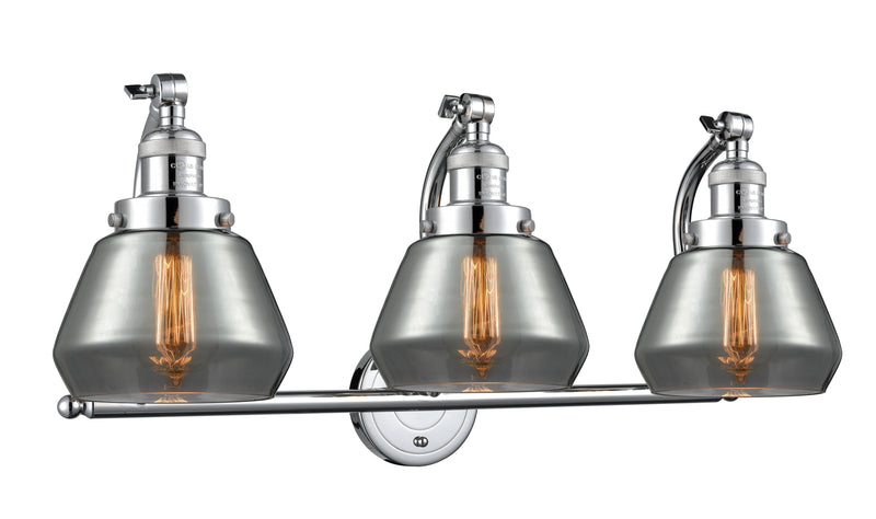 Innovations Lighting Fulton 3-100 watt 28 inch Polished Chrome Bathroom Fixture with Smoked glass and Solid Brass 180 Degree Adjustable Swivels 5153WPCG173