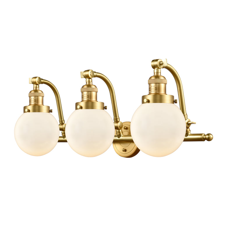 Beacon Bath Vanity Light shown in the Satin Gold finish with a Matte White shade