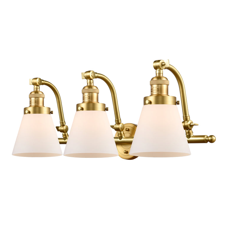 Cone Bath Vanity Light shown in the Satin Gold finish with a Matte White shade