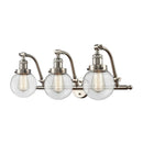 Beacon Bath Vanity Light shown in the Brushed Satin Nickel finish with a Clear shade