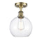 Athens Semi-Flush Mount shown in the Antique Brass finish with a Clear shade