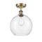 Athens Semi-Flush Mount shown in the Antique Brass finish with a Seedy shade