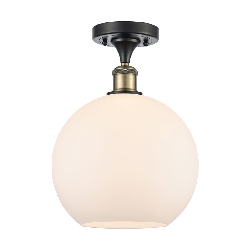 Athens Semi-Flush Mount shown in the Black Antique Brass finish with a Matte White shade