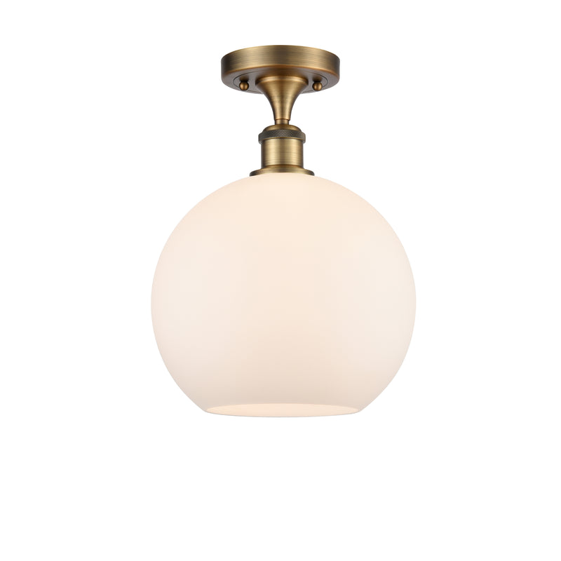 Athens Semi-Flush Mount shown in the Brushed Brass finish with a Matte White shade