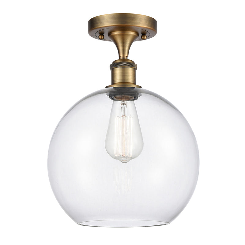 Athens Semi-Flush Mount shown in the Brushed Brass finish with a Clear shade