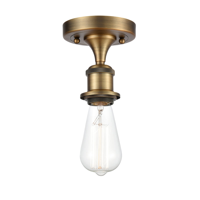 Bare Bulb Semi-Flush Mount shown in the Brushed Brass finish