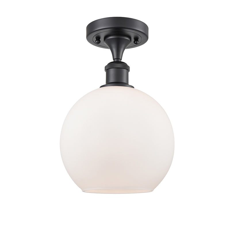 Athens Semi-Flush Mount shown in the Matte Black finish with a Matte White shade