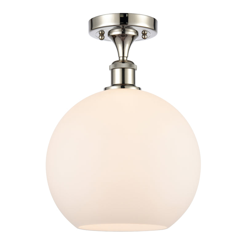 Athens Semi-Flush Mount shown in the Polished Nickel finish with a Matte White shade