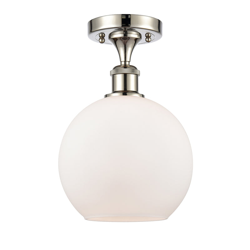 Athens Semi-Flush Mount shown in the Polished Nickel finish with a Matte White shade