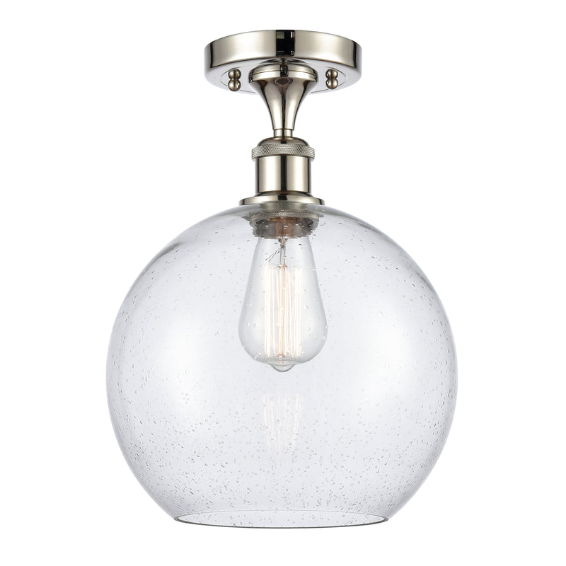 Athens Semi-Flush Mount shown in the Polished Nickel finish with a Seedy shade