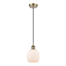 Belfast Mini Pendant shown in the Antique Brass finish with a Matte White shade