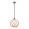 Farmhouse Rope Mini Pendant shown in the Antique Brass finish with a White Glass with Brown Rope shade