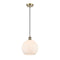 Athens Mini Pendant shown in the Antique Brass finish with a Matte White shade