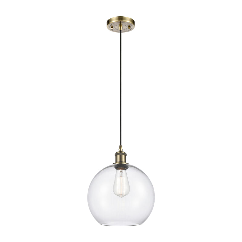 Athens Mini Pendant shown in the Antique Brass finish with a Clear shade