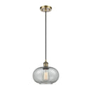 Gorham Mini Pendant shown in the Antique Brass finish with a Charcoal shade