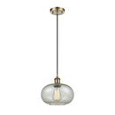 Gorham Mini Pendant shown in the Antique Brass finish with a Mica shade