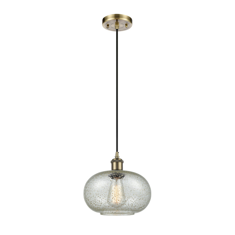 Gorham Mini Pendant shown in the Antique Brass finish with a Mica shade