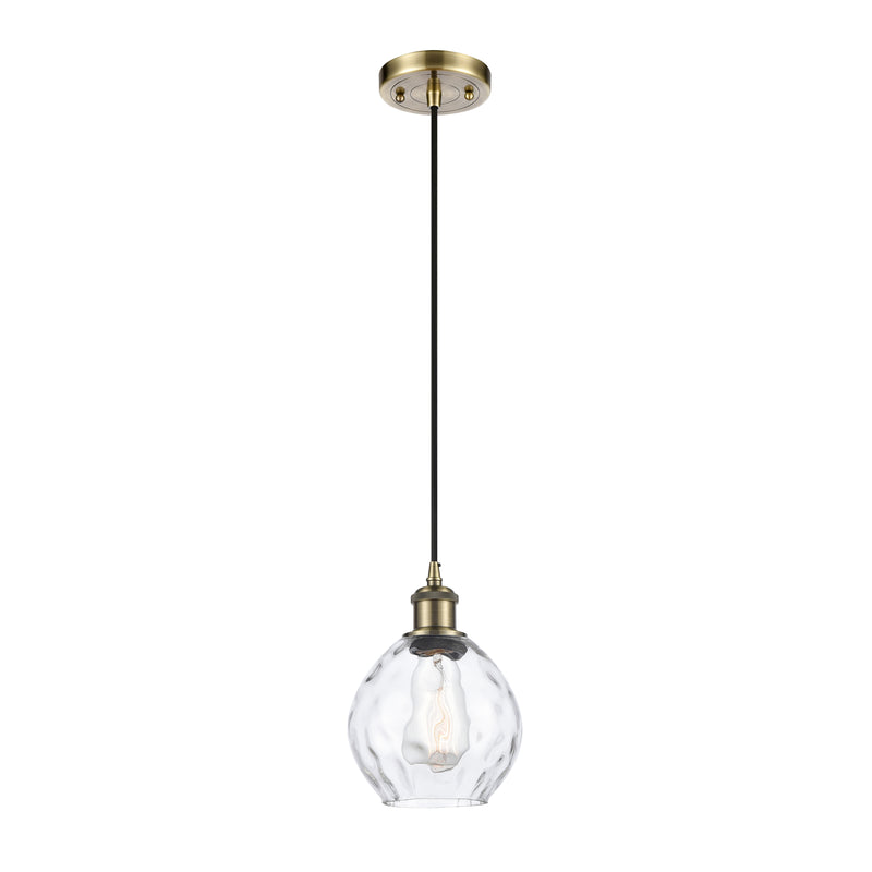 Waverly Mini Pendant shown in the Antique Brass finish with a Clear shade