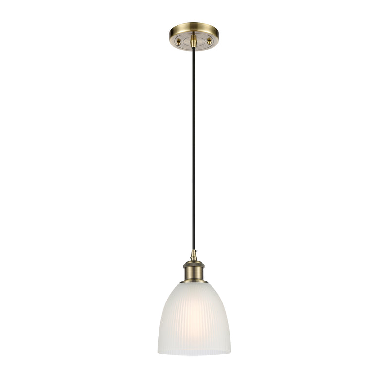 Castile Mini Pendant shown in the Antique Brass finish with a White shade