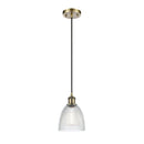 Castile Mini Pendant shown in the Antique Brass finish with a Clear shade