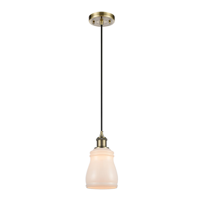 Ellery Mini Pendant shown in the Antique Brass finish with a White shade