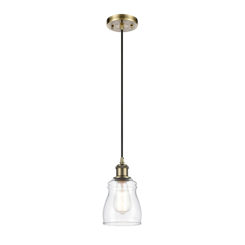 Ellery Mini Pendant shown in the Antique Brass finish with a Clear shade